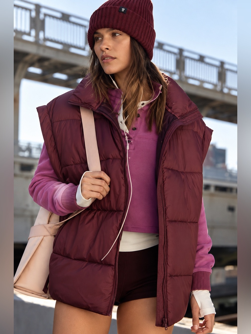 Free People FP Movement In A Bubble Puffer Vest Burgundy S